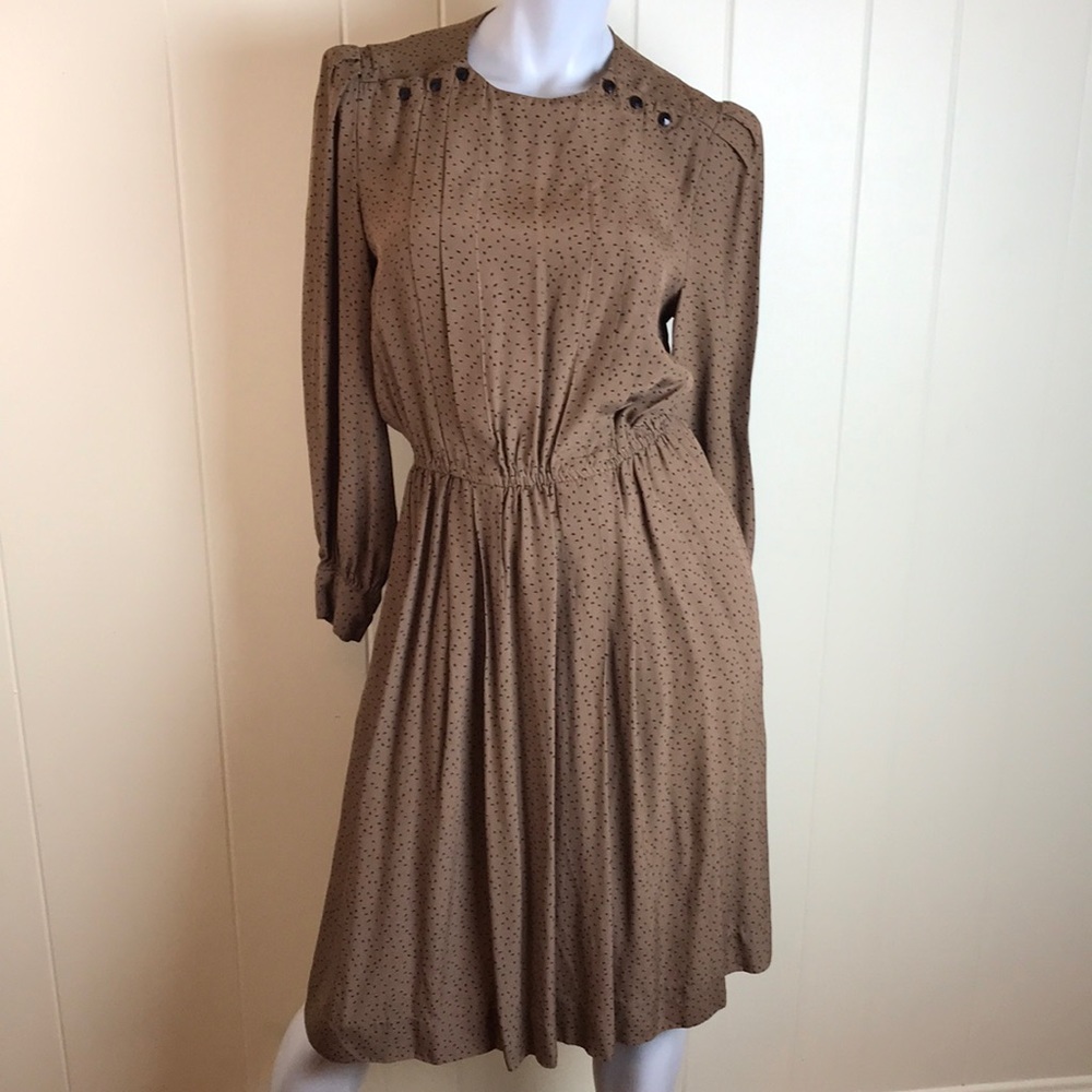 Vintage 70s/80s Long Sleeve Brown Dress w/ Dots